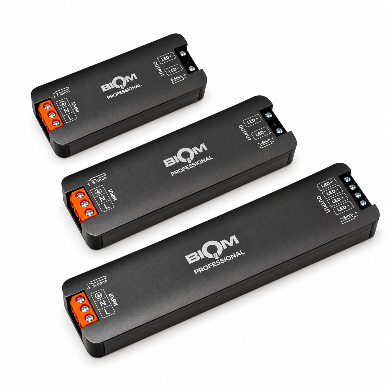 Три блока питания BIOM Professional Блок живлення для LED-стрічки BIOM Professional BPTH 12 В IP44, 24–200 Вт - Зображення 1